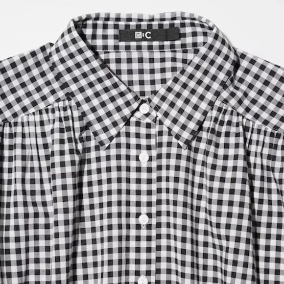 NWT Uniqlo Gathered Checked Volume Long Sleeve Blouse - Picture 3 of 6